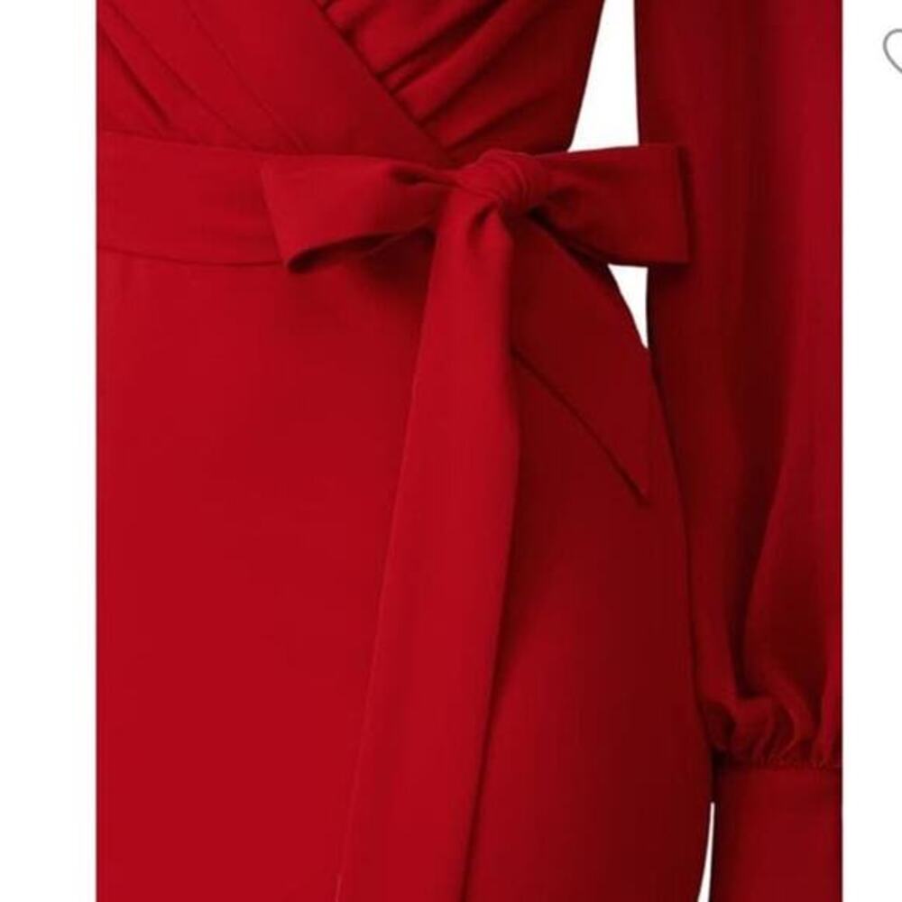 Badgley Mischka Red Bow Crepe Dress Size 2 - Picture 2 of 10
